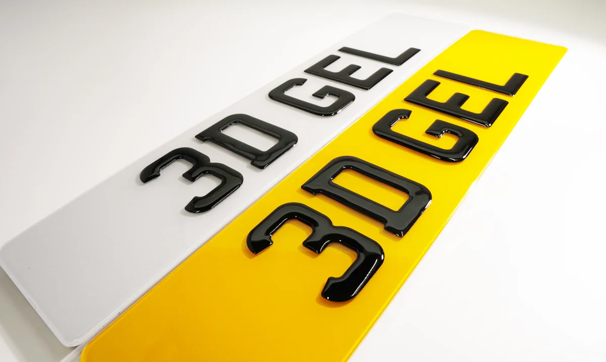 3D Gel Domed Resin Number Plates &mdash; white and yellow pair