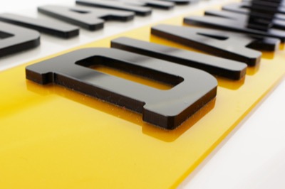 4D Laser Cut Number Plates &mdash; white and yellow pair